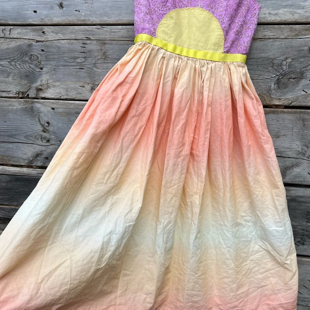 4/5 Mini Boden Cotton Ombré Sunset Girls Summer Dress Waist Tie Girls